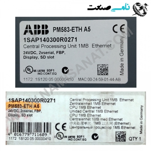 1SAP140300R0271/PM583-ETH, واردات قطعات ,PEPERL FUCHS نامی صنعت,تجهیزات صنعتی,نمایندگی فروش سایر برند ها,نمایندگی فوش ایر برند های ABB,NAMISANAT,IFM,پترو شیمی ,فولاد,شرکت بازرگانی,نامی ,صنعت, سسایر سیستم ها,سیستم ها ,وکانکتور,مانیتور  ind.electronics,الکترونیک صنعتی,Encoders MEASUREMENT ,&INSTRUMENT,اندازه گیری و ابزار دقیق ind.power,برق صنعتی , Induction welding,,جوش القایی, hydraulic-pneumatic,,هیدرولیک  1SAP140300R0271,PM583-ETH,1SAP140300R0271,PM583-ET,1SAP140300R0271,PM583-E,1SAP140300R0271,PM583-,1SAP140300R0271,PM583,1SAP140300R0271,PM58,1SAP140300R0271,PM5,1SAP140300R0271,PM,1SAP140300R0271,P,1SAP140300R0271,,1SAP140300R0271,1SAP140300R027,1SAP140300R02,1SAP140300R0,1SAP140300R,1SAP140300,1SAP14030,1SAP1403,1SAP140,1SAP14,1SAP1,1SAP ABB,IND.AUTOMATION,CONTROLLER,MONITORING & CONTROL SYSTEMS,NAMISANAT,CO,PM583-ETH:AC500,Prog.Log.Controller 1MB 24VDC,ETHERNET,2xRS232,485,FBP SD-Card Slot,LCD Display,https:,,www.namisanat.com,per,,PLC Automation ,کنترل کننده,ای بی بی ,اتوماسیون صنعتی,سیستم های کنترل و مانیتورینگ,PM583-ETH:AC500، Prog.Log.Controller 1MB 24VDC، ETHERNET، 2xRS232,485، اسلات کارت SD FBP، LCD ,پی ال سی